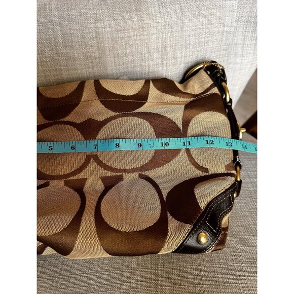 Coach Carly Signature Hobo Bag Brown Sz M Jacquard Shoulder Bag Bronze Hardware - Picture 12 of 13